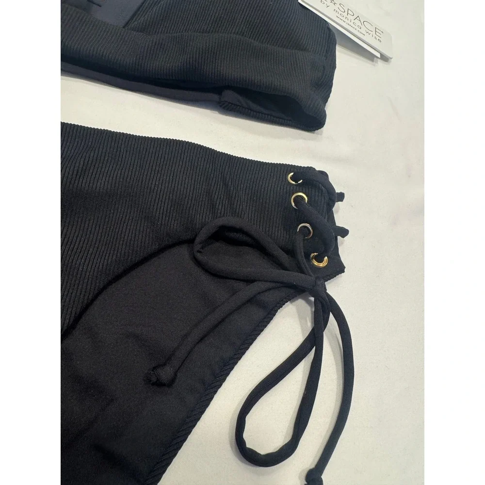 L*Space Bikini Set Ribbed Lace Up Side Grommet Small Black New With Tags NWD